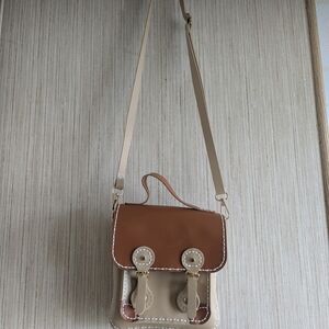 Brown and Cream Satchel Bag